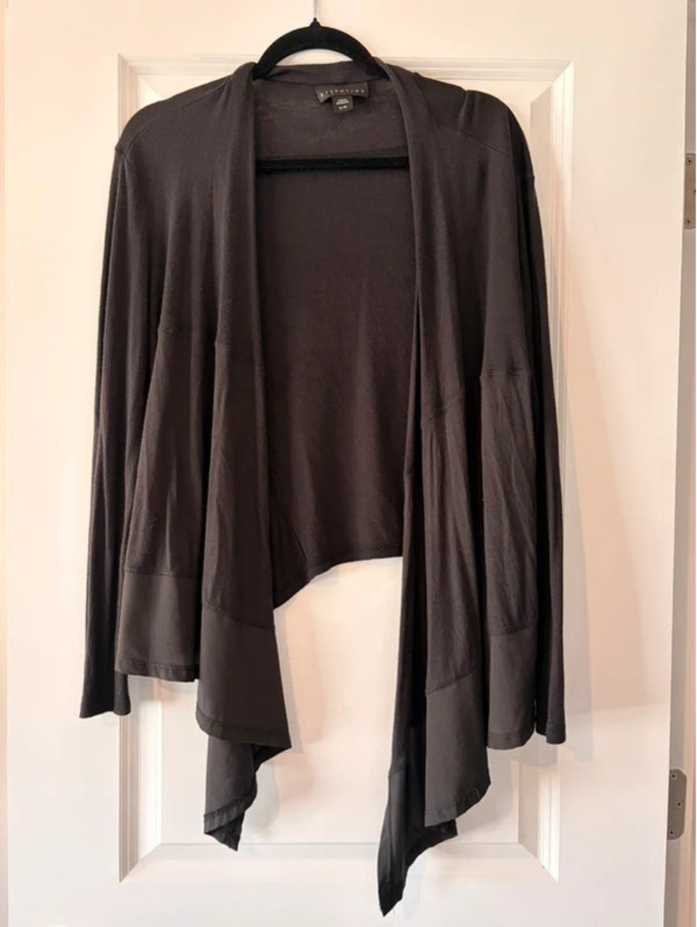 Attention Women’s XL Black Open Front Waterfall Cardigan Sheer Panel Draped